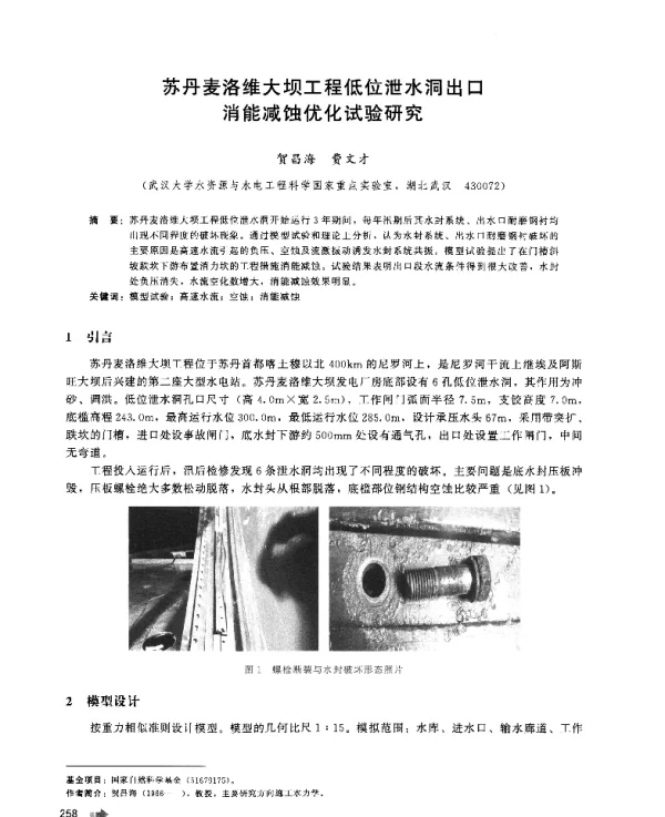 苏丹麦洛维大坝工程低位泄水洞出口消能减蚀优化试验研究