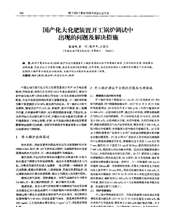 国产化大化肥装置开工锅炉调试中出现的问题及解决措施