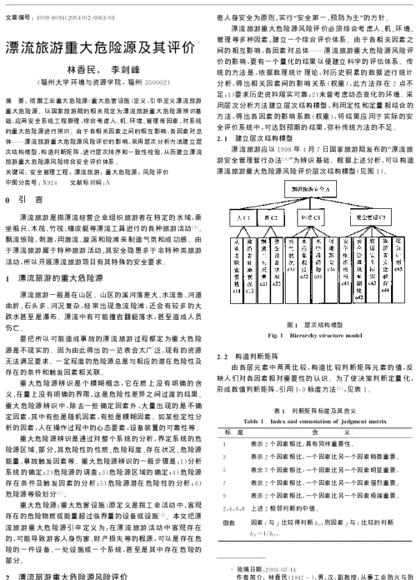 漂流旅游重大危险源及其评价