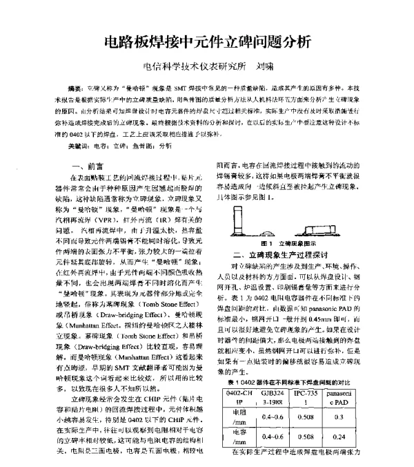 电路板焊接中元件立碑问题分析
