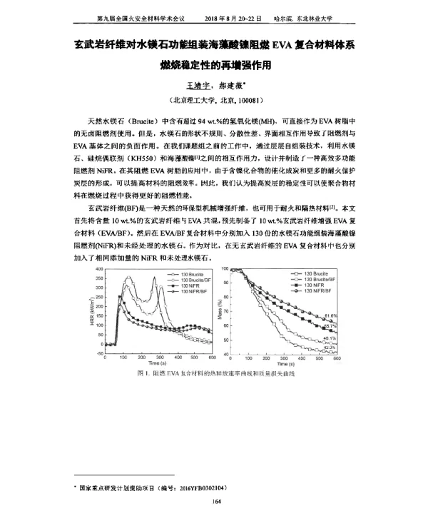 玄武岩纤维对水镁石功能组装海藻酸镍阻燃EVA复合材料体系燃烧稳定性的再增强作用