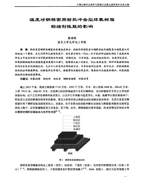 温度对钢桥面用耐热冲击型环氧树脂粘结剂性能的影响