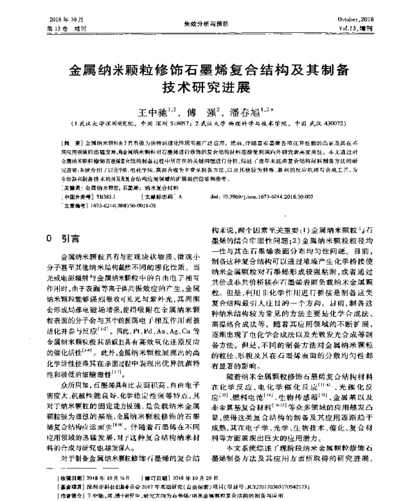金属纳米颗粒修饰石墨烯复合结构及其制备技术研究进展
