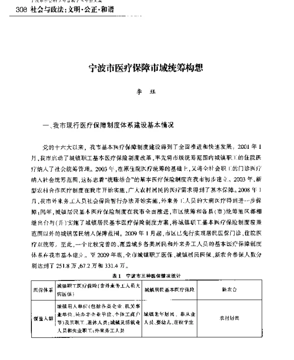 宁波市医疗保障市域统筹构想