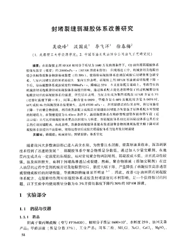 封堵裂缝弱凝胶体系改善研究