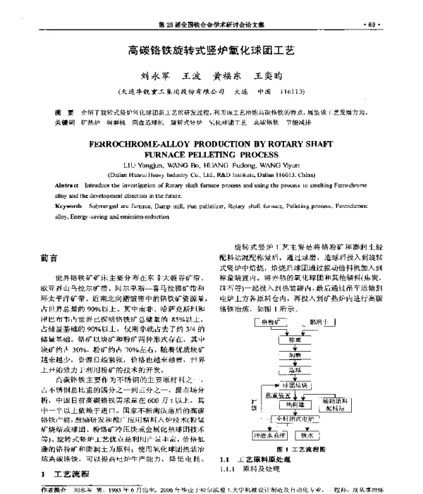 高碳铬铁旋转式竖炉氧化球团工艺