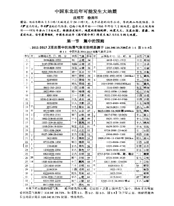 中国东北近年可能发生大地震