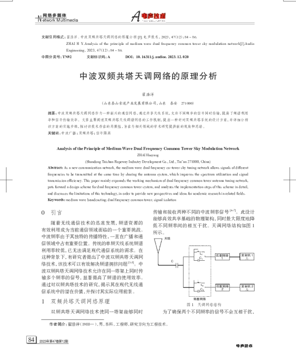 中波双频共塔天调网络的原理分析