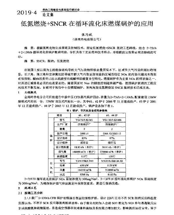 低氮燃烧+SNCR在循环流化床燃煤锅炉的应用