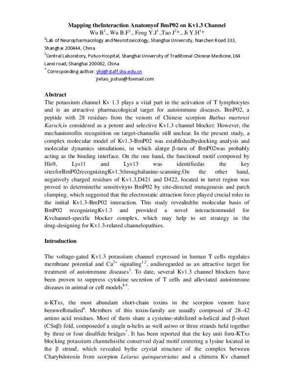 MappingtheInteractionAnatomyofBmP02onKv1.3Channel