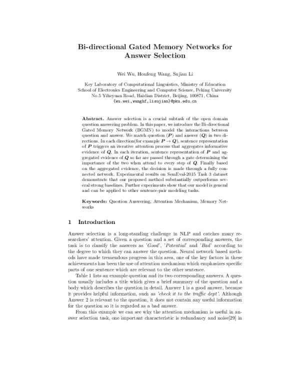 Bi-directionalGatedMemoryNetworksforAnswerSelection
