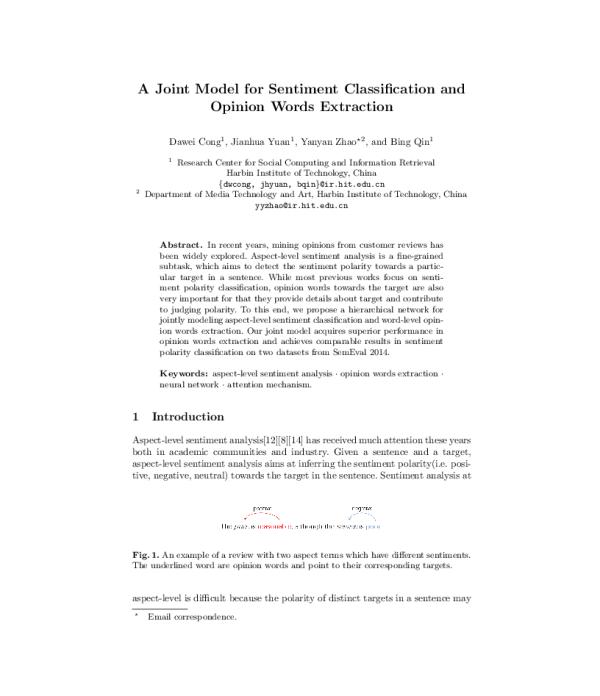 AJointModelforSentimentClassificationandOpinionWordsExtraction