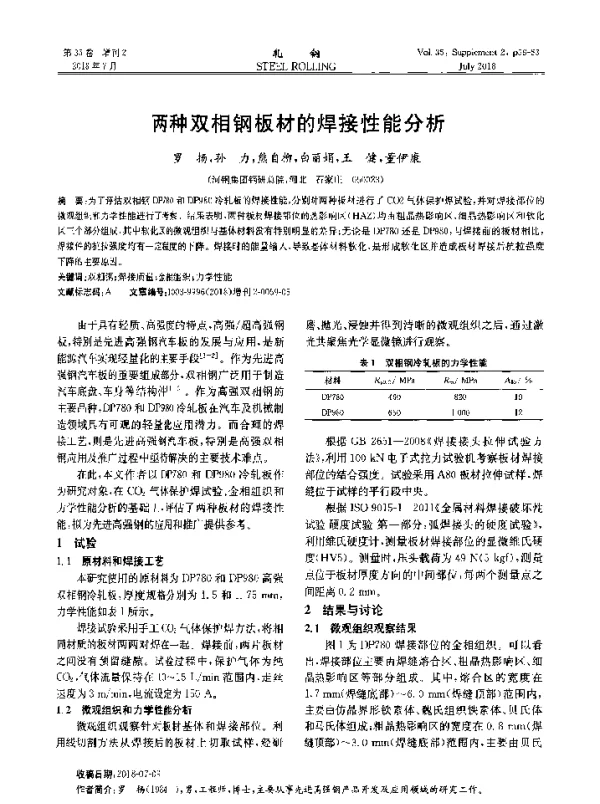 两种双相钢板材的焊接性能分析
