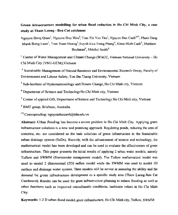GreeninfrastructuremodellingforurbanfloodreductioninHoChiMinhCityacasestudyatThamLuong-BenCatcatchment
