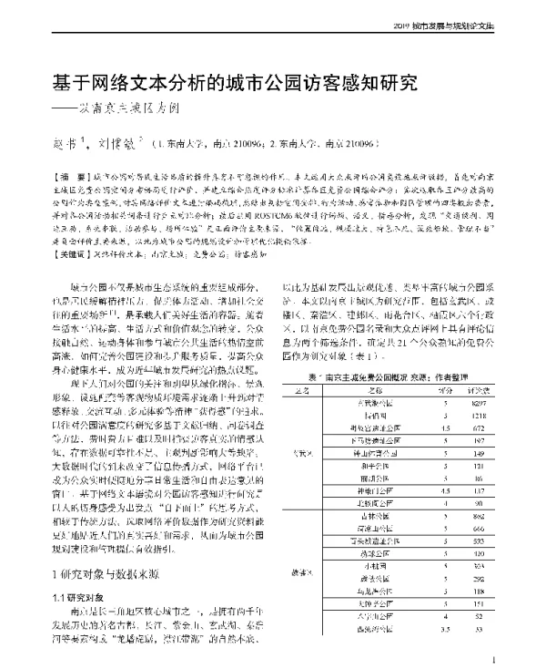 基于网络文本分析的城市公园访客感知研究--以南京主城区为例