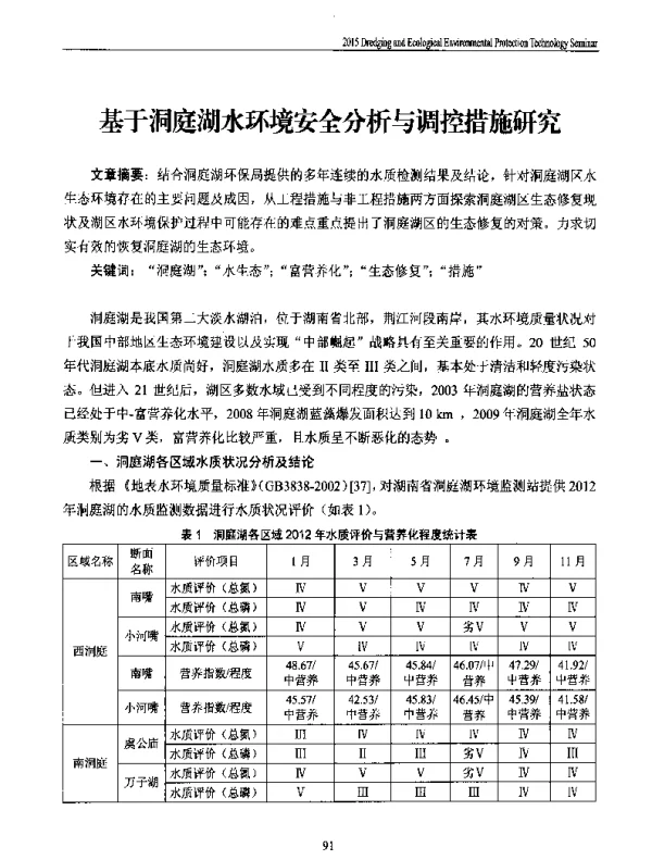 基于洞庭湖水环境安全分析与调控措施研究