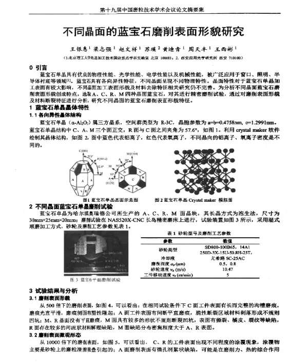不同晶面的蓝宝石磨削表面形貌研究