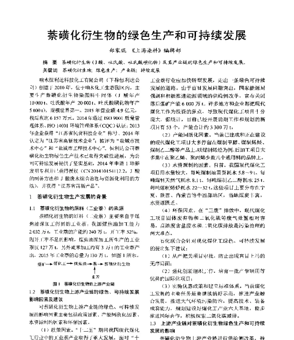 萘磺化衍生物的绿色生产和可持续发展