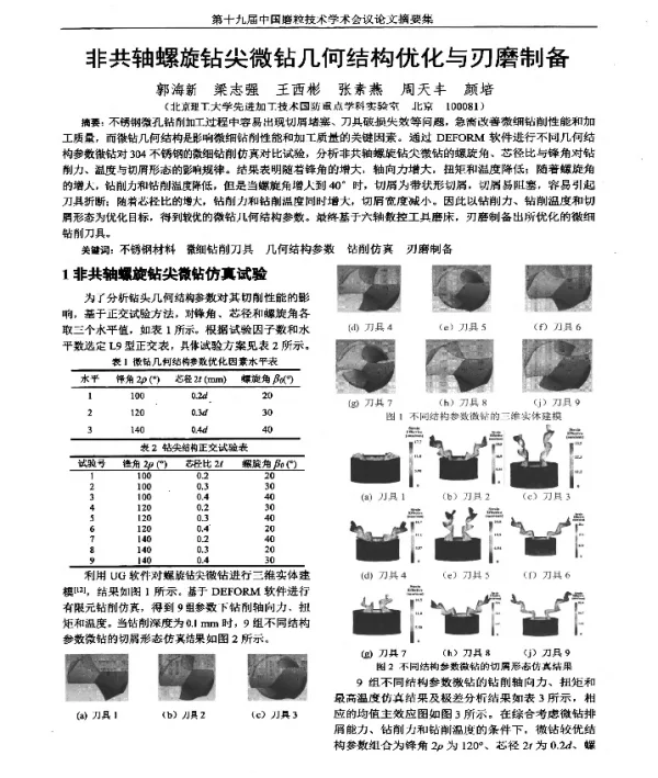 非共轴螺旋钻尖微钻几何结构优化与刃磨制备