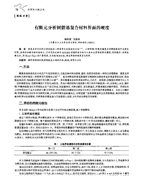有限元分析树脂基复合材料界面的硬度