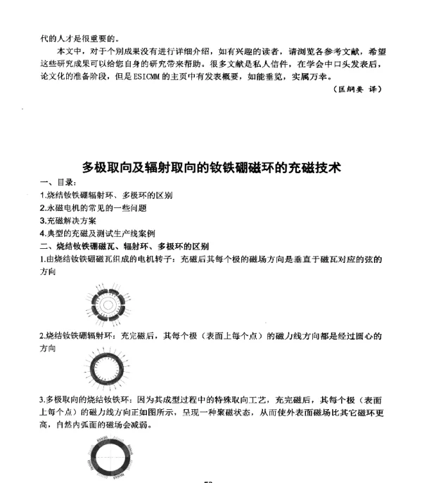 多极取向及辐射取向的钕铁硼磁环的充磁技术