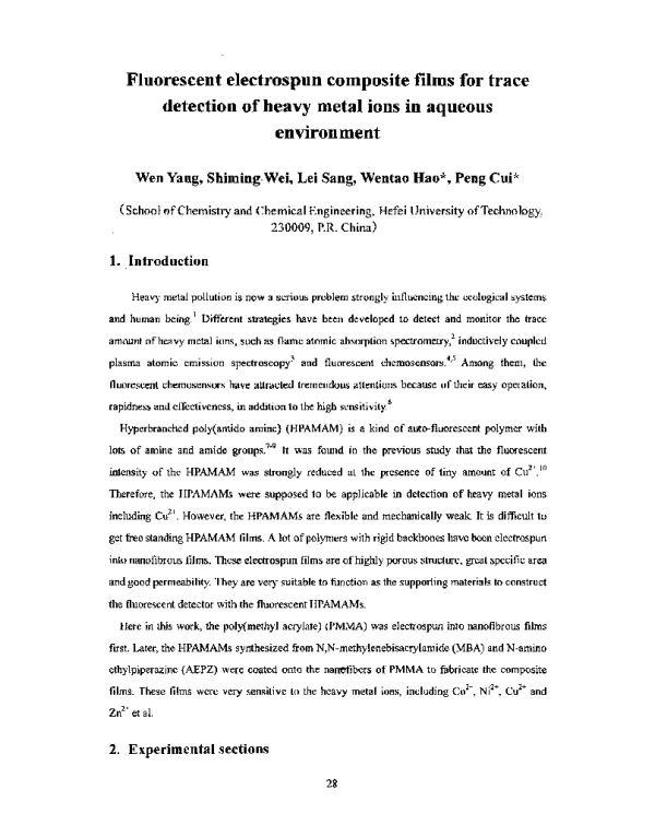 Fluorescentelectrospuncompositefilmsfortracedetectionofheavymetalionsinaqueousenvironment