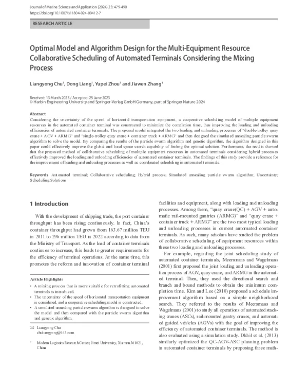 Optimal Model and Algorithm Design for the Multi-Equipment Resource Collaborative Scheduling of Automated Terminals Considering the Mixing Process