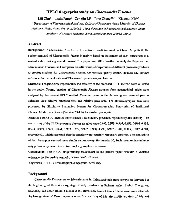 HPLCfingerprintstudyonChaenomelisFructus