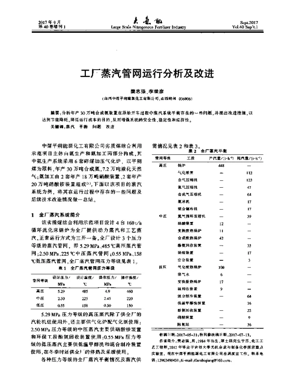 工厂蒸汽管网运行分析及改进