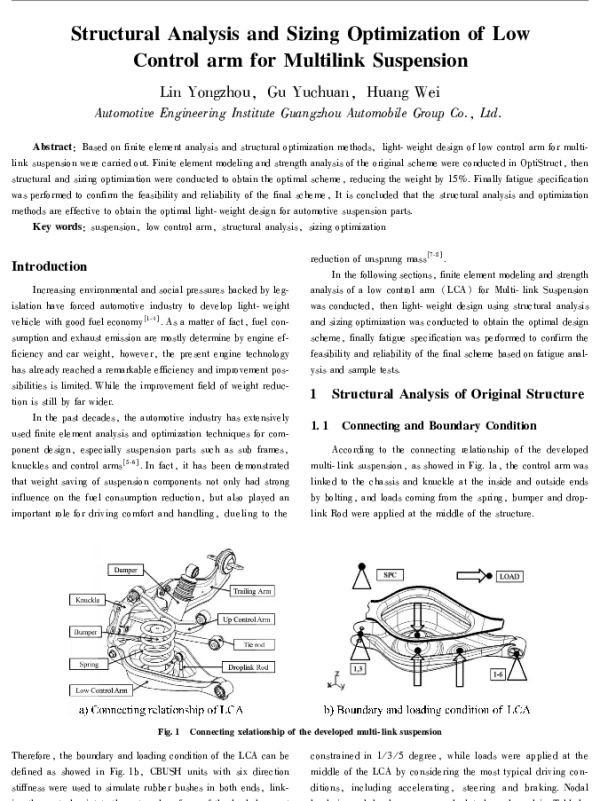StructuralAnalysisandSizingOptimizationofLowControlarmforMultilinkSuspension