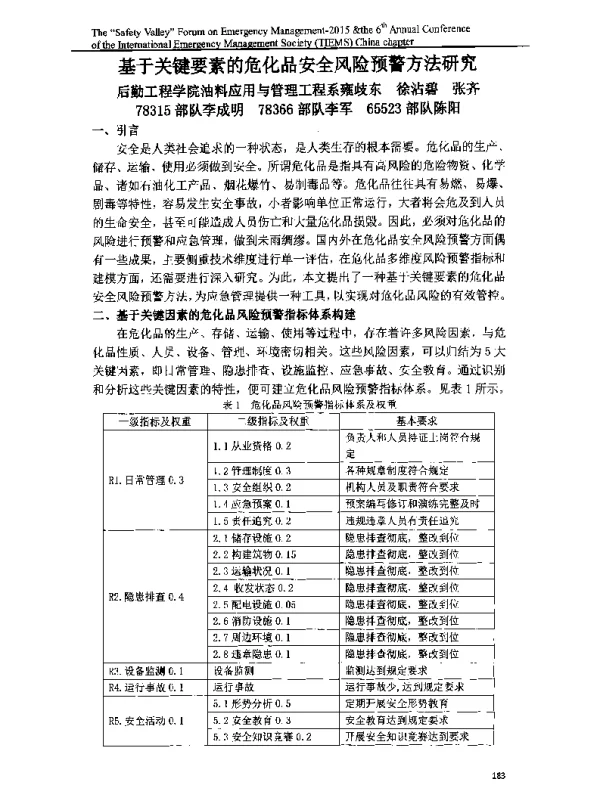 基于关键要素的危化品安全风险预警方法研究