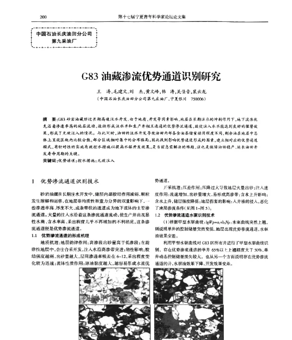 G83油藏渗流优势通道识别研究
