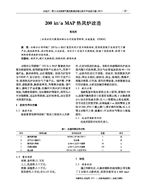 200ktaMAP热风炉改造