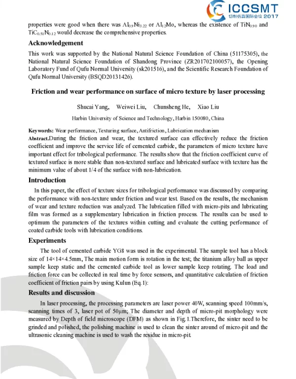 Frictionandwearperformanceonsurfaceofmicrotexturebylaserprocessing