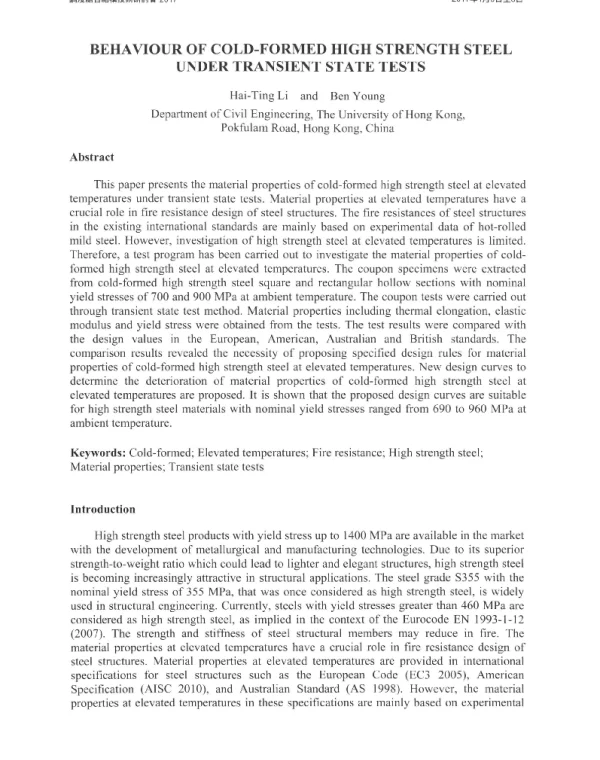 BEHAVIOUROFCOLD-FORMEDHIGHSTRENGTHSTEELUNDERTRANSIENTSTATETESTS