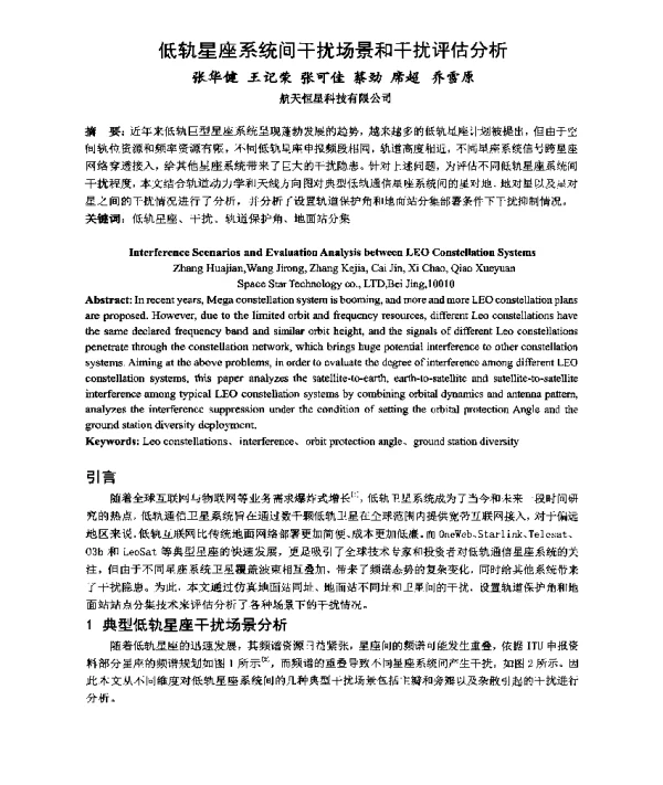 低轨星座系统间干扰场景和干扰评估分析