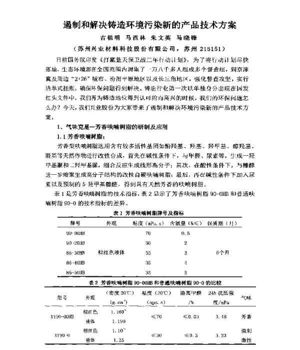 遏制和解决铸造环境污染新的产品技术方案