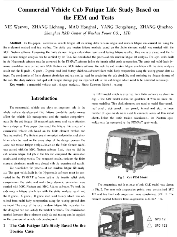 CommercialVehicleCabFatigueLifeStudyBasedontheFEMandTests