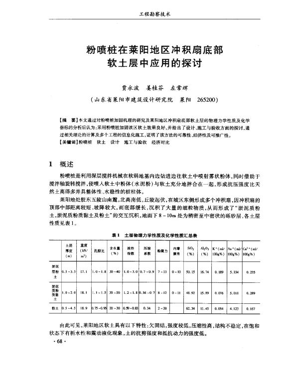 粉喷桩在莱阳地区冲积扇底部软土层中应用的探讨