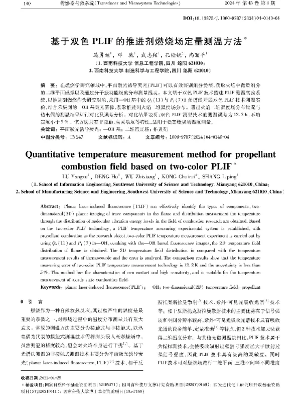 基于双色PLIF的推进剂燃烧场定量测温方法