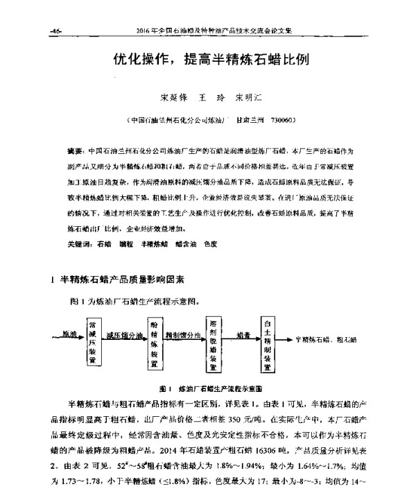 优化操作提高半精炼石蜡比例