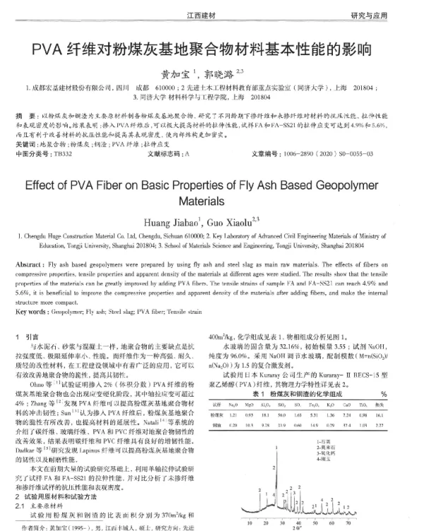 PVA纤维对粉煤灰基地聚合物材料基本性能的影响