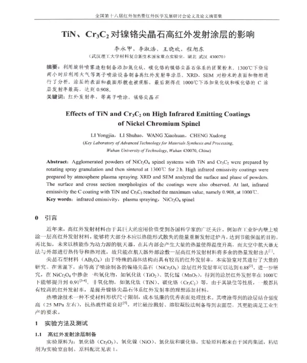 TiN、Cr3C2对镍铬尖晶石高红外发射涂层的影响