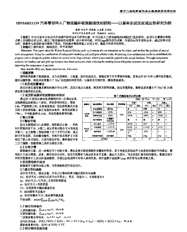 汽车零部件入厂物流循环取货路线优化研究--以某车企武汉区域业务研究为例