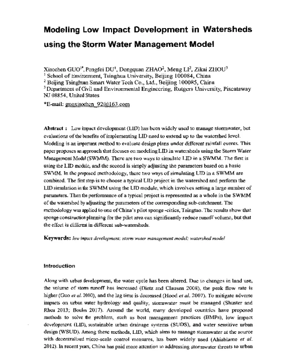 ModelingLowImpactDevelopmentinWatershedsusingtheStormWaterManagementModel