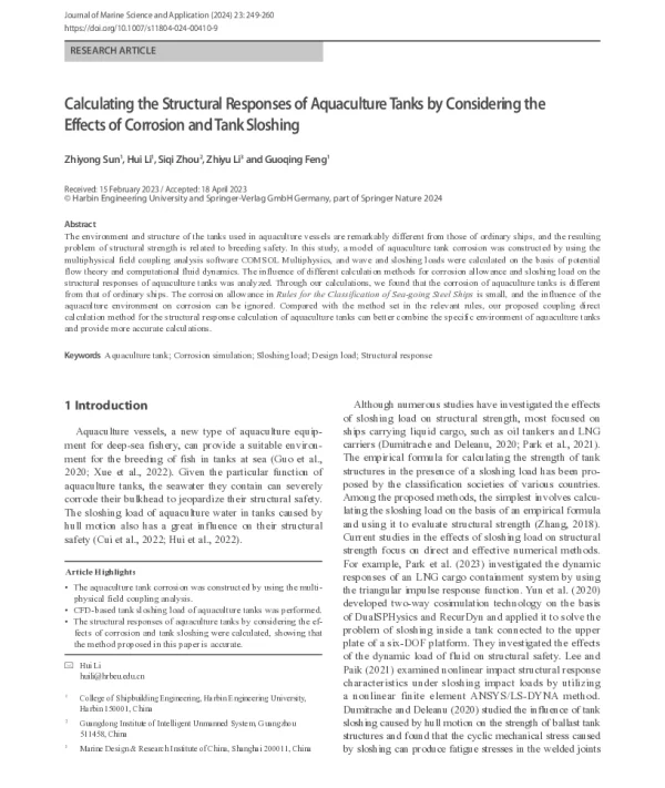 Calculating the Structural Responses of Aquaculture Tanks by Considering the Effects of Corrosion and Tank Sloshing