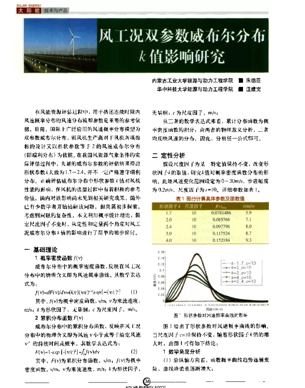 风工况双参数威布尔分布k值影响研究_朱德臣