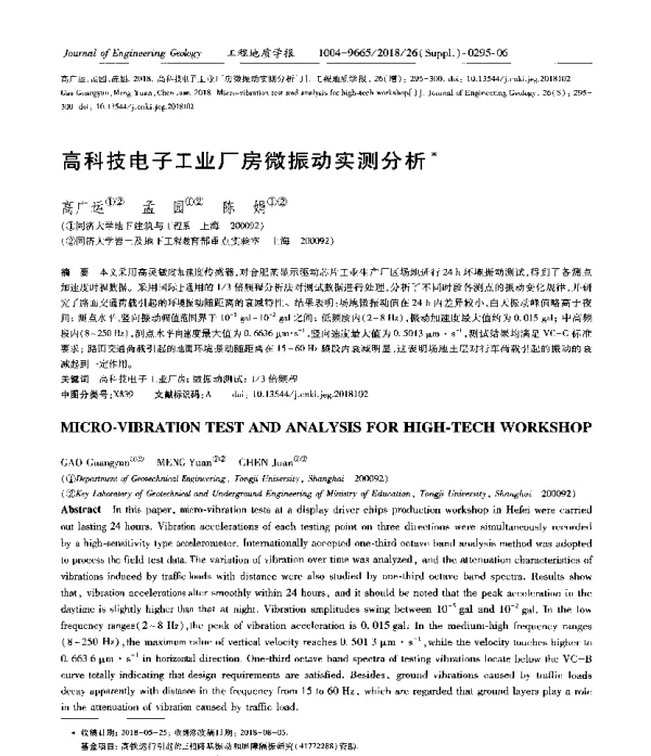 高科技电子工业厂房微振动实测分析
