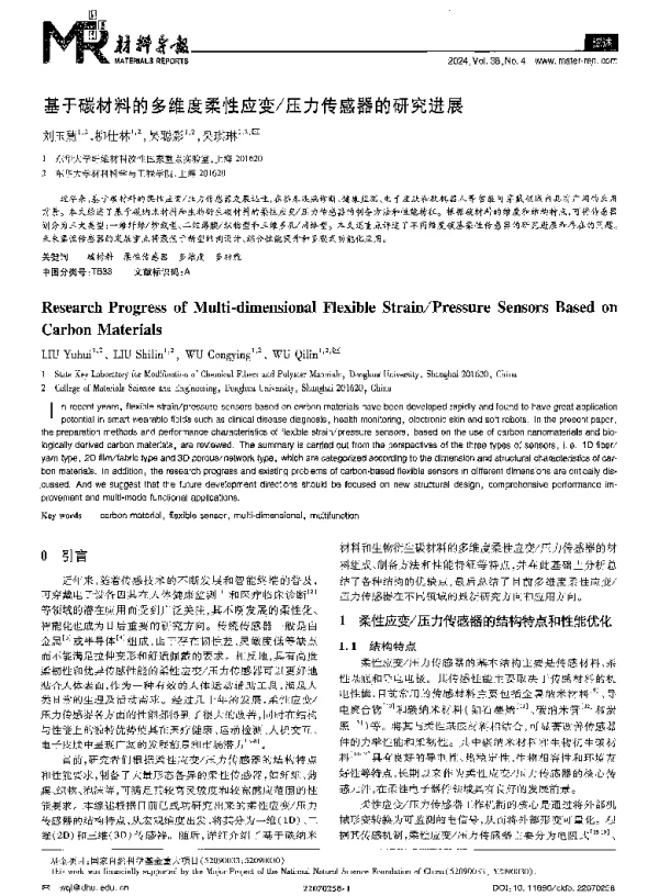 基于碳材料的多维度柔性应变压力传感器的研究进展