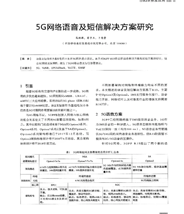 5G网络语音及短信解决方案研究